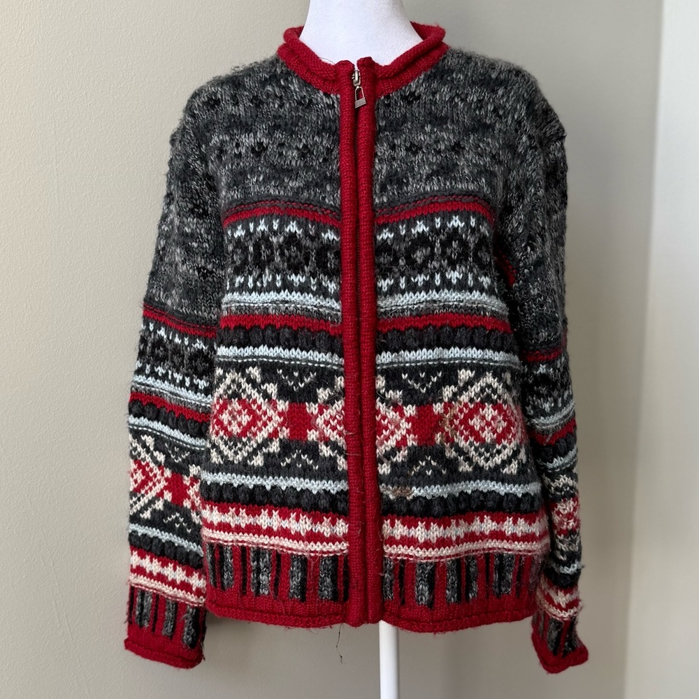 Vintage Tangents Wool Blend Zip Up Cardigan